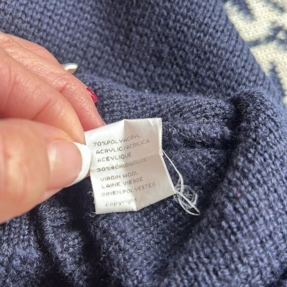 TIROL Sweater Mens L Navy White Wool Blend Nordic Snowflake Pullover Vintage - Picture 8 of 11